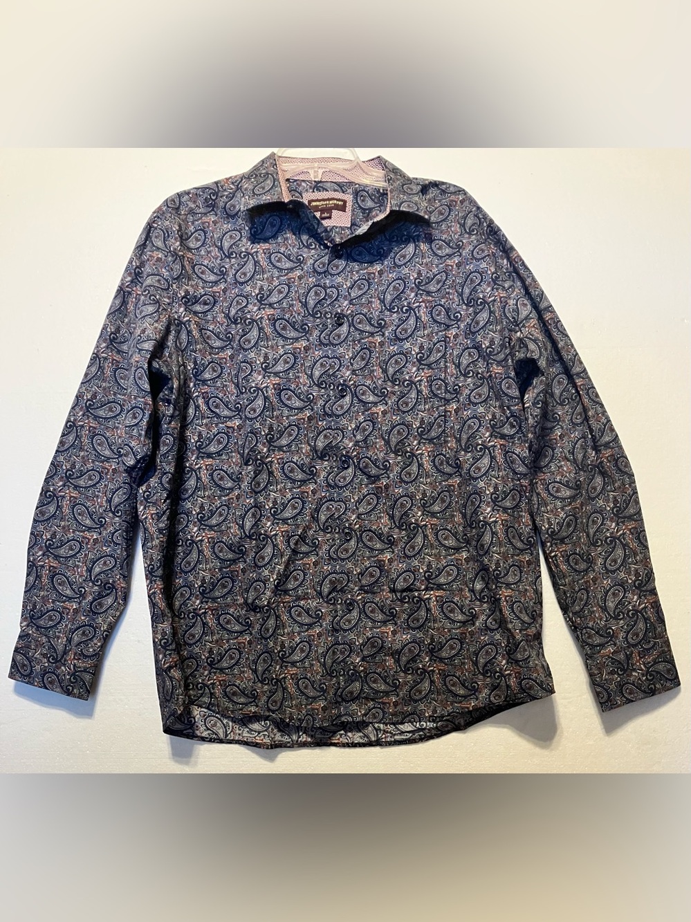 Johnston & Murphy Men's  L Paisley Long-Sleeve Shirt - Navy & Pink